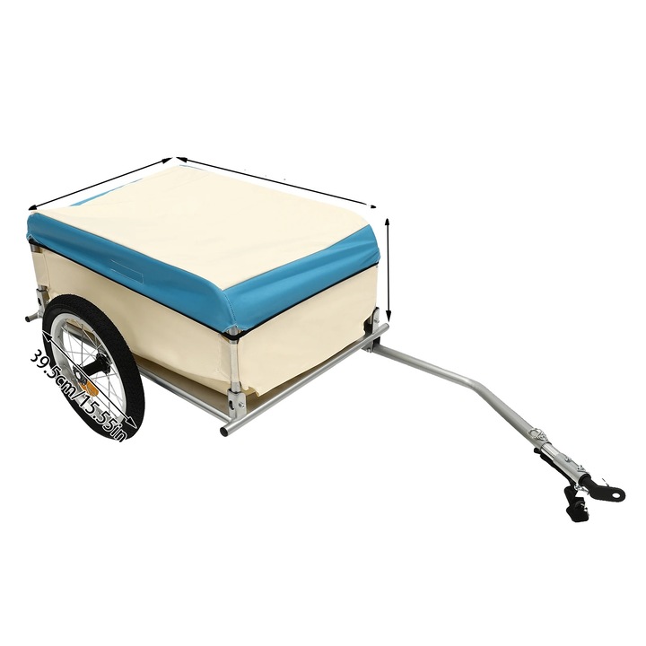 Remorca bicicleta, capacitate mare de incarcare, constructie robusta, alb-albastru