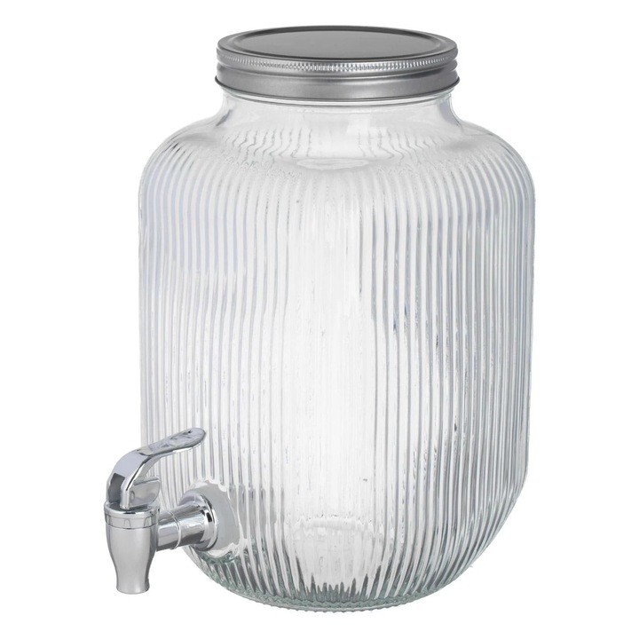 Dozator Bauturi de Sticla cu Dungi & Robinet 14x14x26cm - 4L