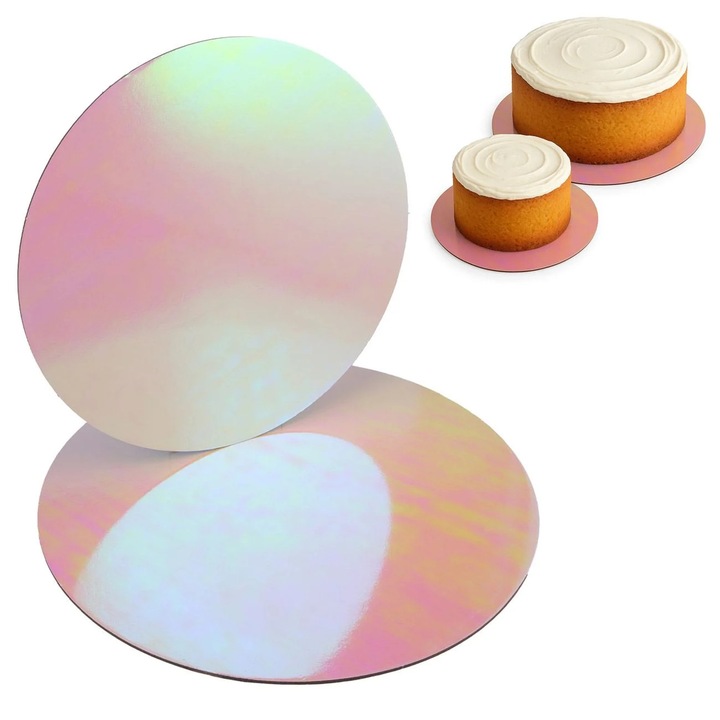 Suporturi Baza din Carton Roz Holografic pentru Tort Ø30cm & 35cm