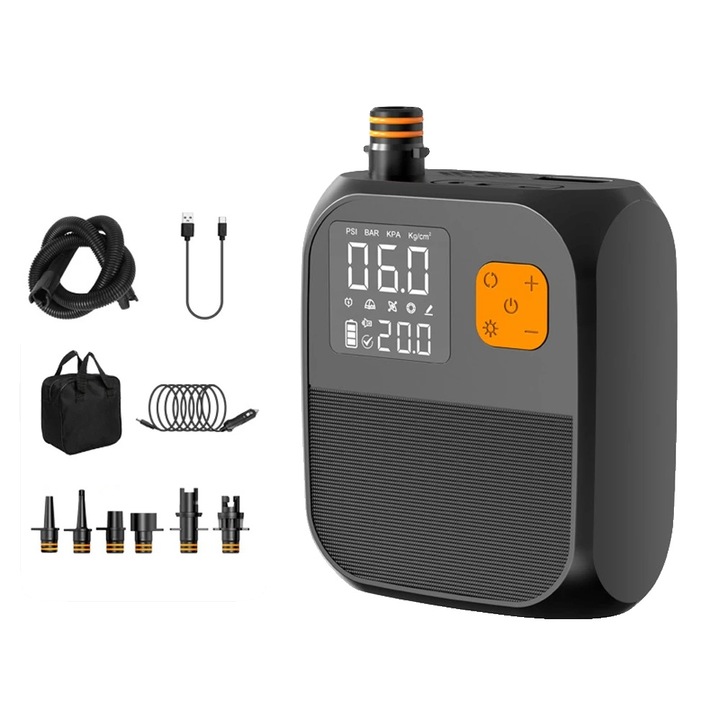 Hordozható eveződeszka pumpa, 25PSI, elektromos, 6 fúvóka, fekete