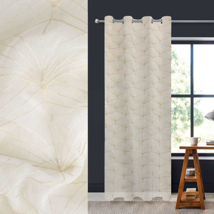 Perdea Decorativa Bej cu Model Brodat Inele 140x260cm