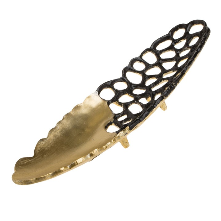 Platou Decorativ Negru Auriu cu Model Perforat 41x12x5, 5cm