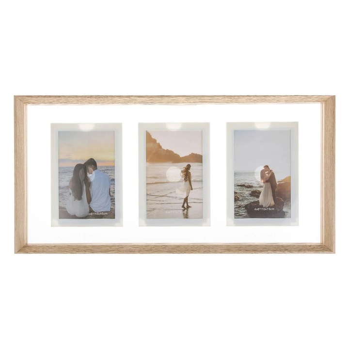 Rama Foto cu Cadru Bej & Suprafata din Sticla (3 poze) 50x25x3cm