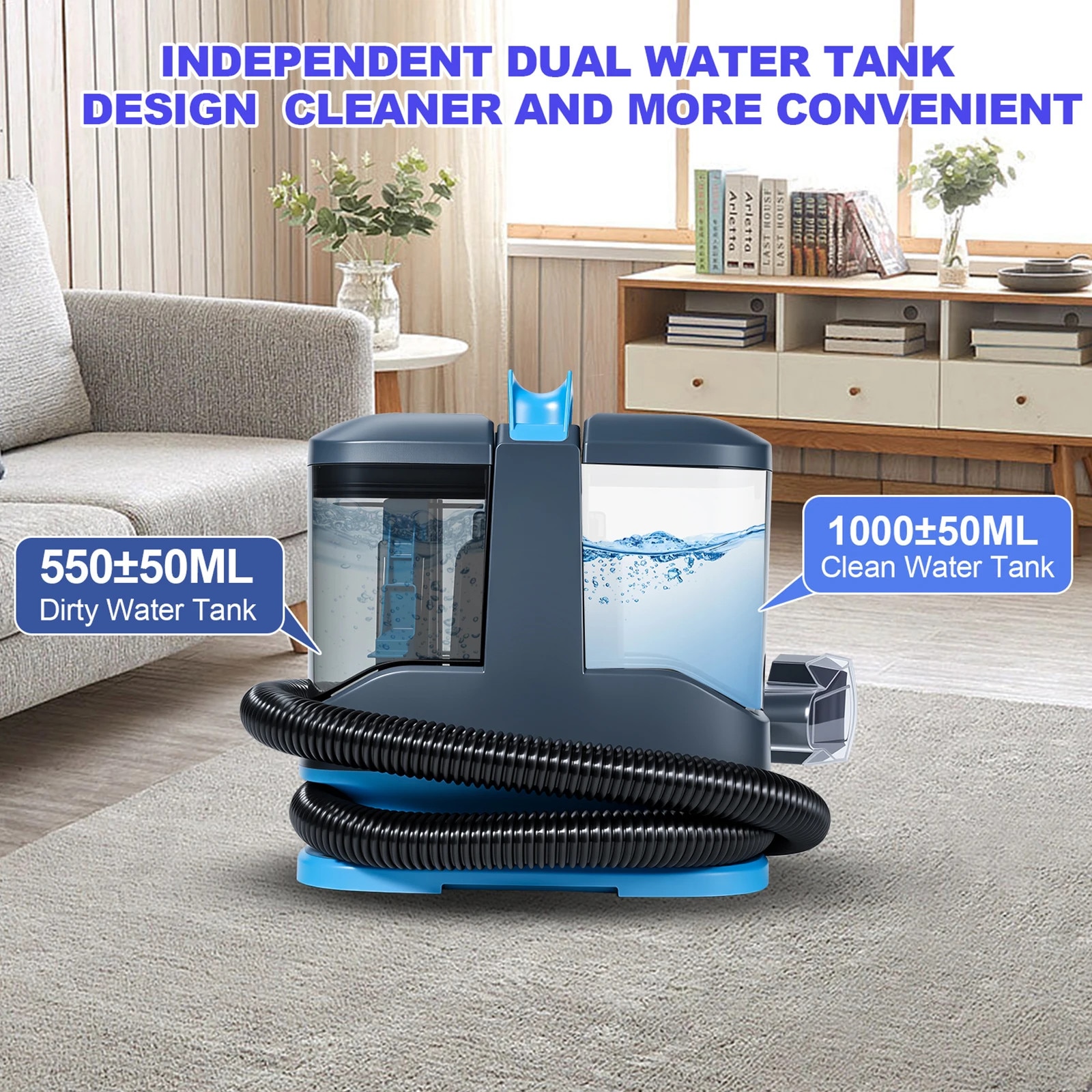Aspirator portabil pentru covoare, functie umeda si uscata, putere de aspiratie mare, albastru/negru