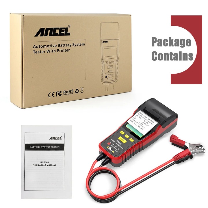 Тестер за батерии, Ancel, с вграден принтер, универсална съвместимост, BST600, 12V/24V, компактни размери