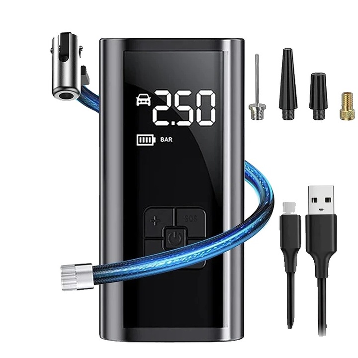 Pompa de umflat auto, design multi-scop, fara fir, 3-150 PSI, dimensiuni compacte