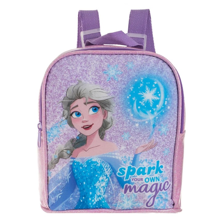 Rózsaszín csillogó & Jégvarázs mintás hátizsák gyerekeknek 21x10x18cm