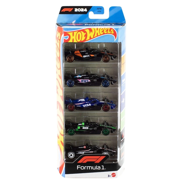 Set 5 Masinute Formula 1 Hot Wheels, grafica echipelor de curse, 1:64, multicolor