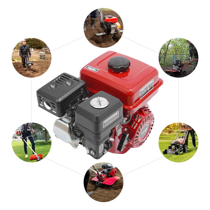 Motor pe benzina, 7.5 HP, pornire prin recul, rosu, dimensiuni compacte