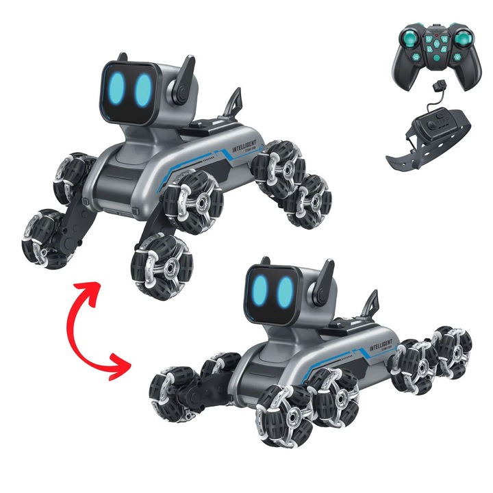 Robot câine cu telecomandă, control prin mișcare, iluminat și sunet, 2.4GHz