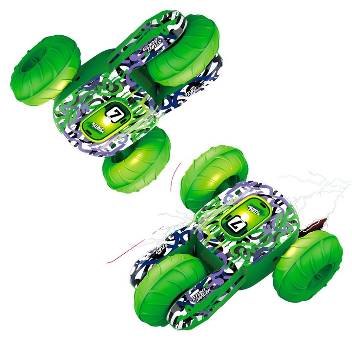 Zöld Stunt Autó Távirányítóval és Fénnyel 2.4Ghz