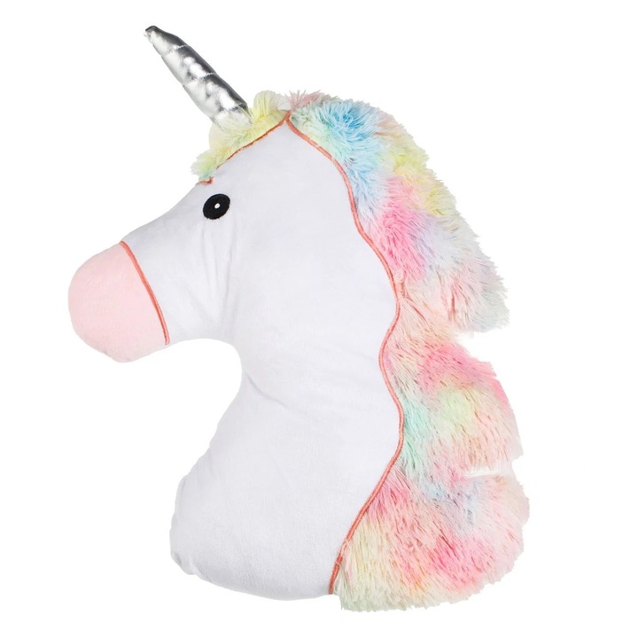 Perna Decorativa in Forma de Unicorn Alb cu Coama Colorata 33x45cm