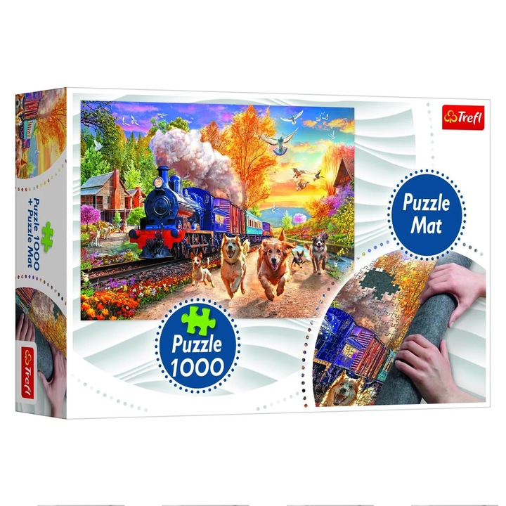 Puzzle Kiscicák Vonat Mellett (1000 darab) & Szőnyeg - Trefl