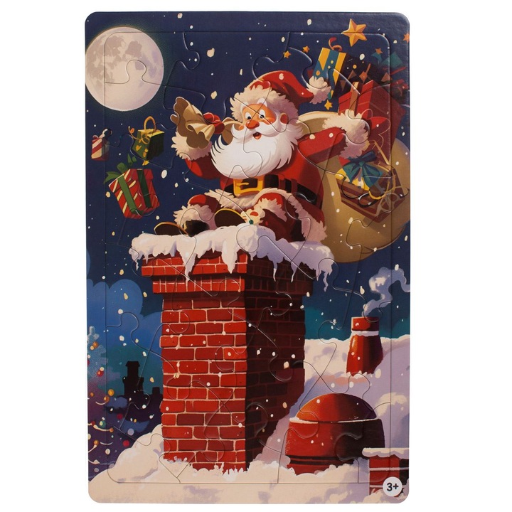 Karácsonyi puzzle Mikulással a kéményben (24 darab)
