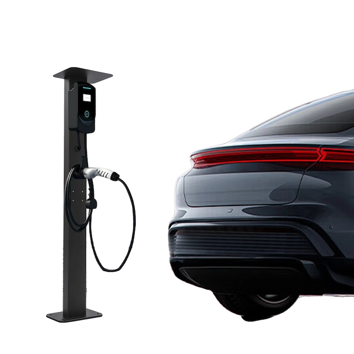 Statie de incarcare vehicule electrice, 28x21x130.5cm, montare pe podea, design compact, negru