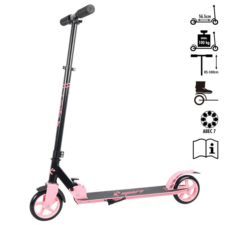 Trotineta din Aluminiu Roz Negru cu Suport