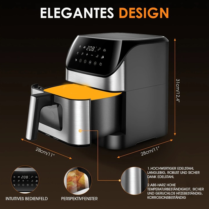 Friteuza fara ulei, Aigostar, 1900W, 7L, negru