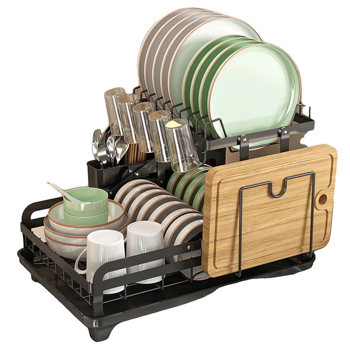 2 szintes edényszárító, dupla rekeszes kialakítás, állítható lefolyónyílás, 16.5x11.4x11.2in, többszínű