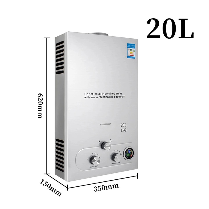 Azonnali vízmelegítő, 20L, tartály nélküli kivitel, falra szerelhető, inox