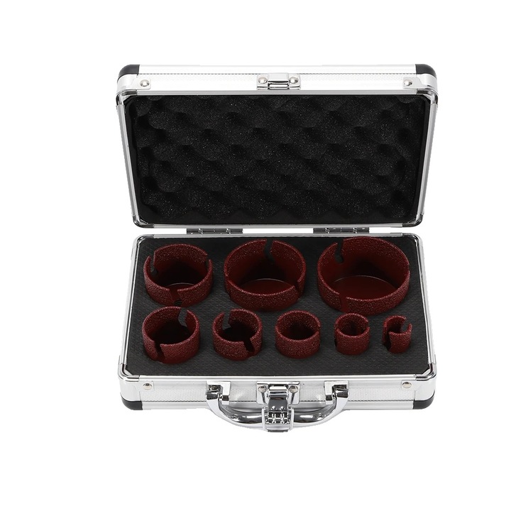 Set de burghie cu miez de diamant, 8 piese, fir M14, rosu, 20x68mm