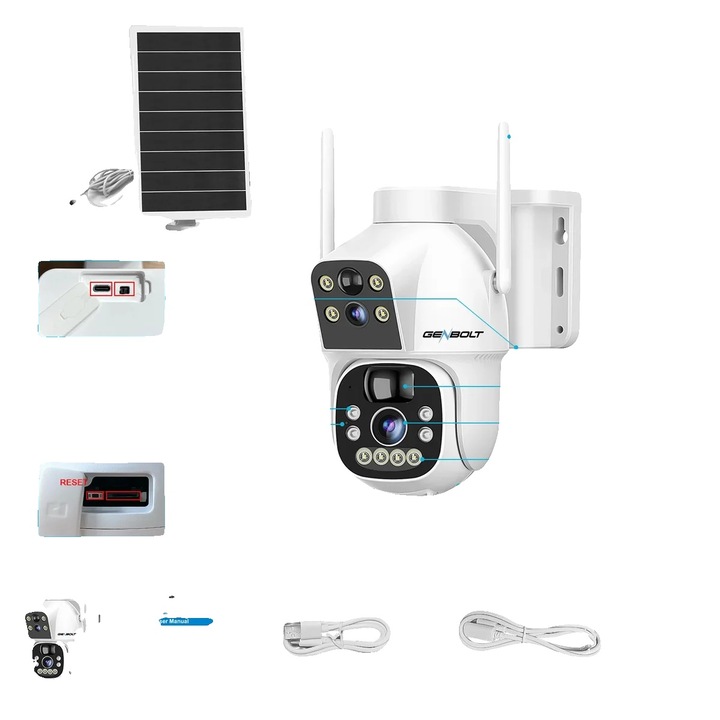 Камера за наблюдение, двойна, със слънчево захранване, GB-217H WIFI, устойчива на атмосферни влияния, 2 MP