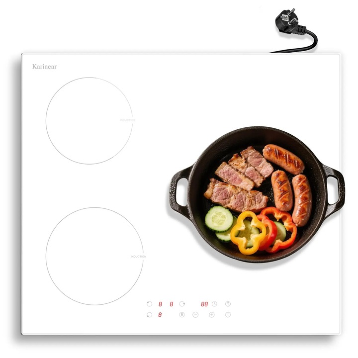 Plita electrica, 3 zone de incalzire, control prin touchpad, sticla alba, dimensiuni 470-659mm x >55cm