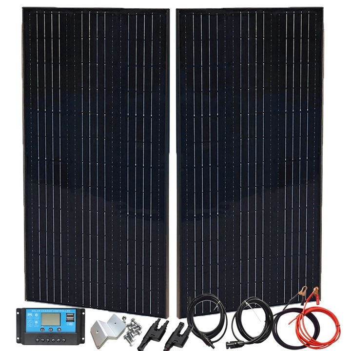 Kit solar 200W, 2 panouri, monocristalin, 1050x530x25mm, aplicabilitate versatila