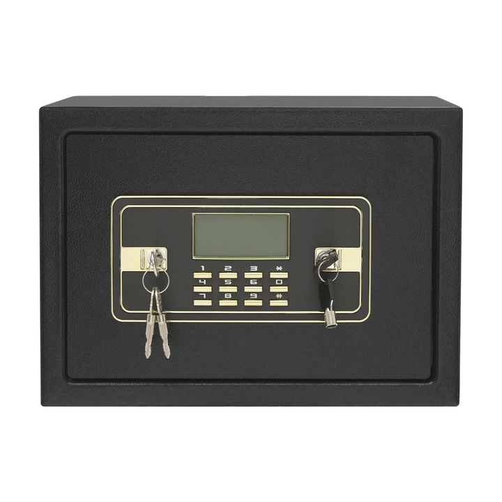 Seif electronic, constructie din otel durabil, capacitate 22L, sistem de blocare dublu, negru