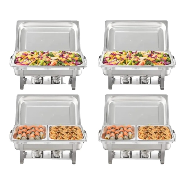 Комплект от 4 съда за подгряване от неръждаема стомана, с няколко отделения