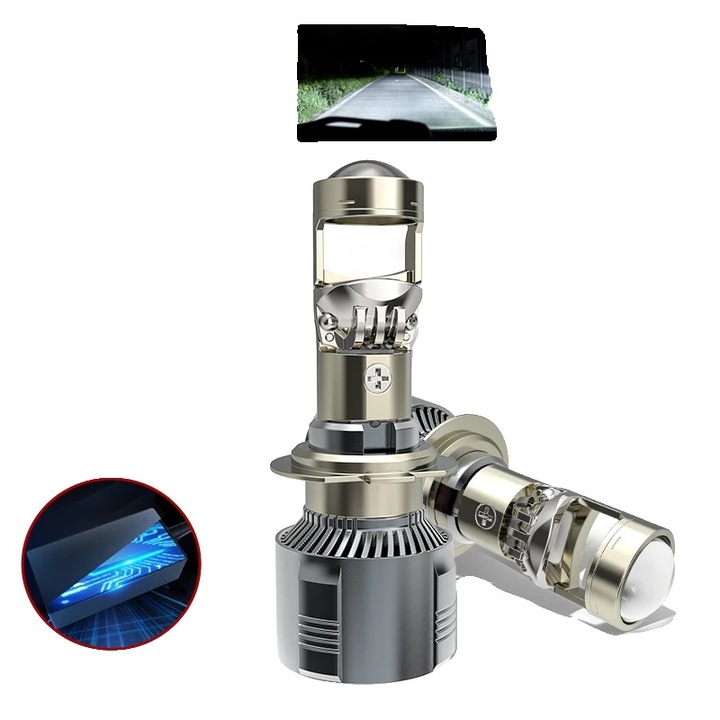 Becuri auto LED H7 200W, 20000LM, 6500K, design compact