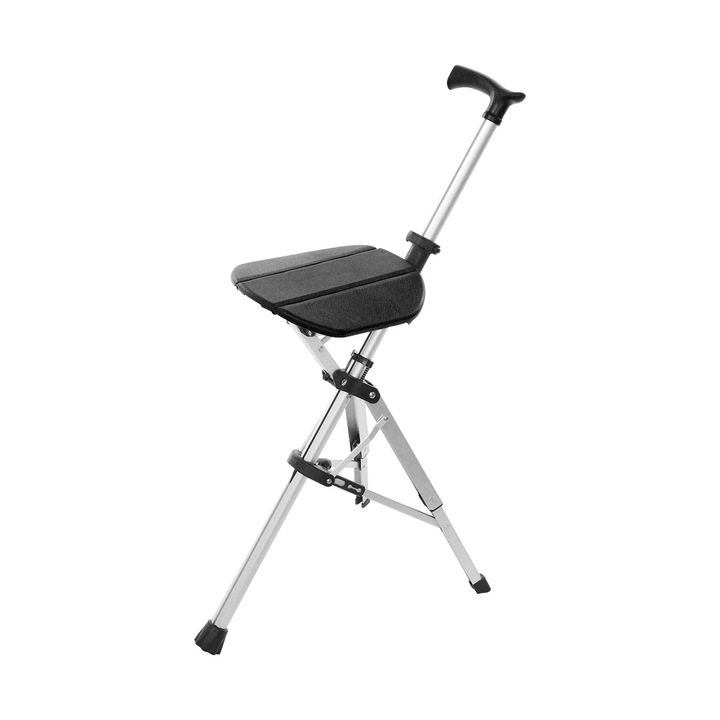 Baston pliabil cu scaun, visiniu, aliaj de aluminiu, capacitate 120 kg, dimensiuni scaun 23x21cm