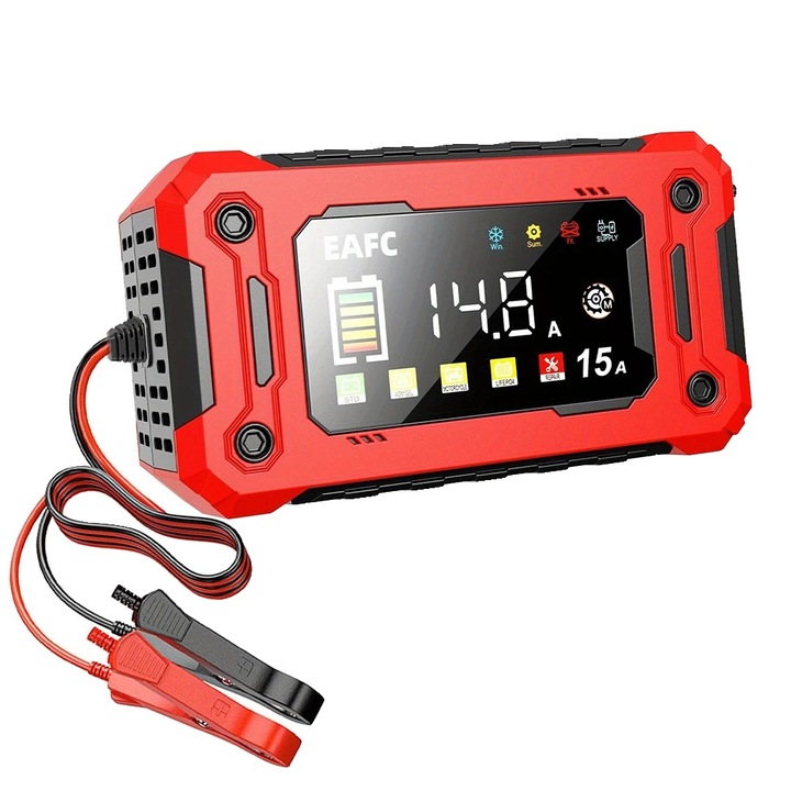 Redresor auto, 15A, priza EU, design durabil, monitorizare HD