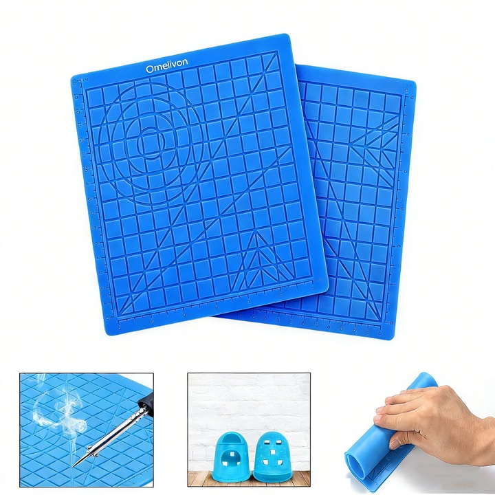 Covoras pentru Creion 3D din Silicon Patrat - Albastru, Rezistent la Temperaturi inalte, Antiaderent | Protejeaza Masa, Usor de Curatat