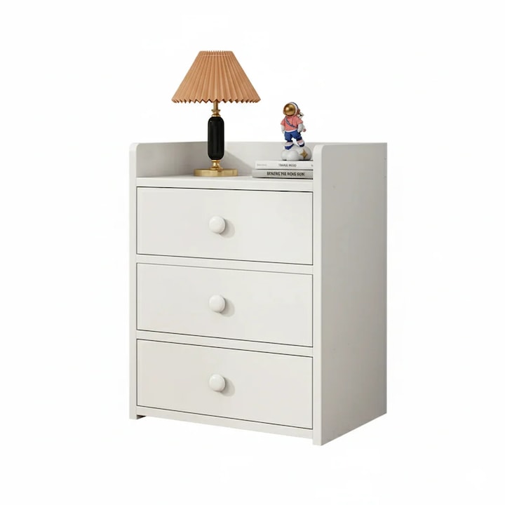 Noptiera Compacta Alba cu 3 Sertare