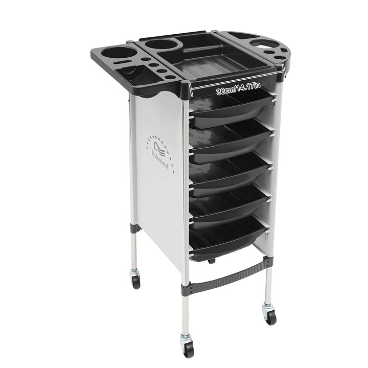 Carucior salon, 6 etaje, 5 sertare, roti silentioase, alb, 36x85.5cm