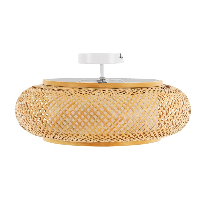 Aplica plafoniera, design modern, din bambus impletit, galben, 3 surse de lumina, 10x15m²