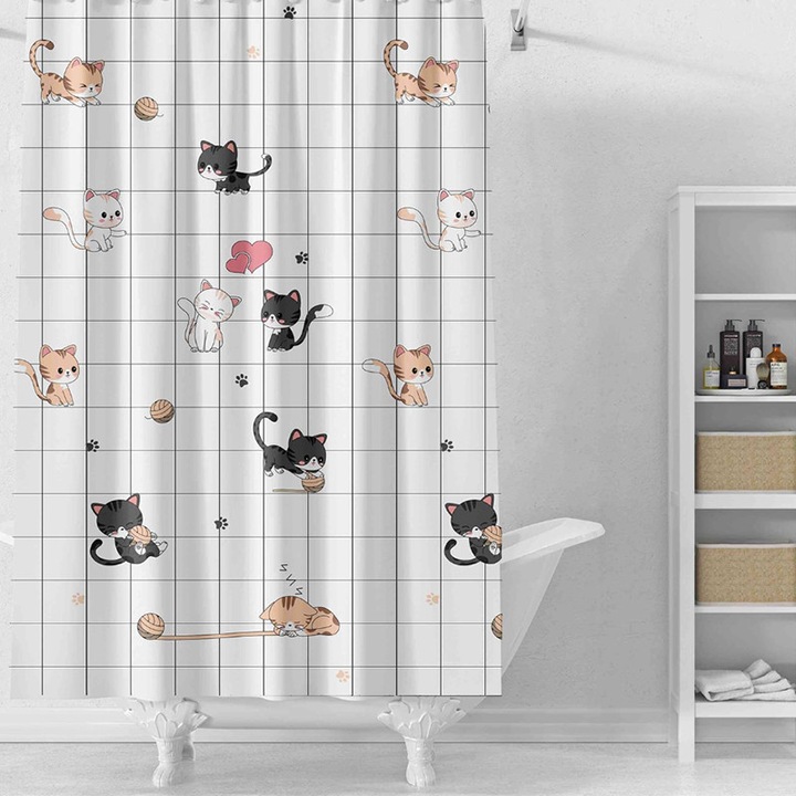 Perdea de duș Klenzo, Poliester, Rezistent la mucegai, Bej, 180x180cm