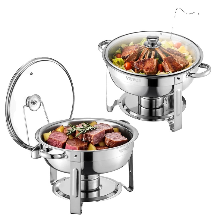 Гастронорм тави, 2 броя, неръждаема стомана, със стъклен капак, стандартни размери