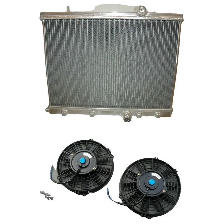 Radiator aluminiu cu 2 ventilatoare pentru Peugeot 206 GTI/RC, dimensiuni 560x500x100mm, 550x380x36mm
