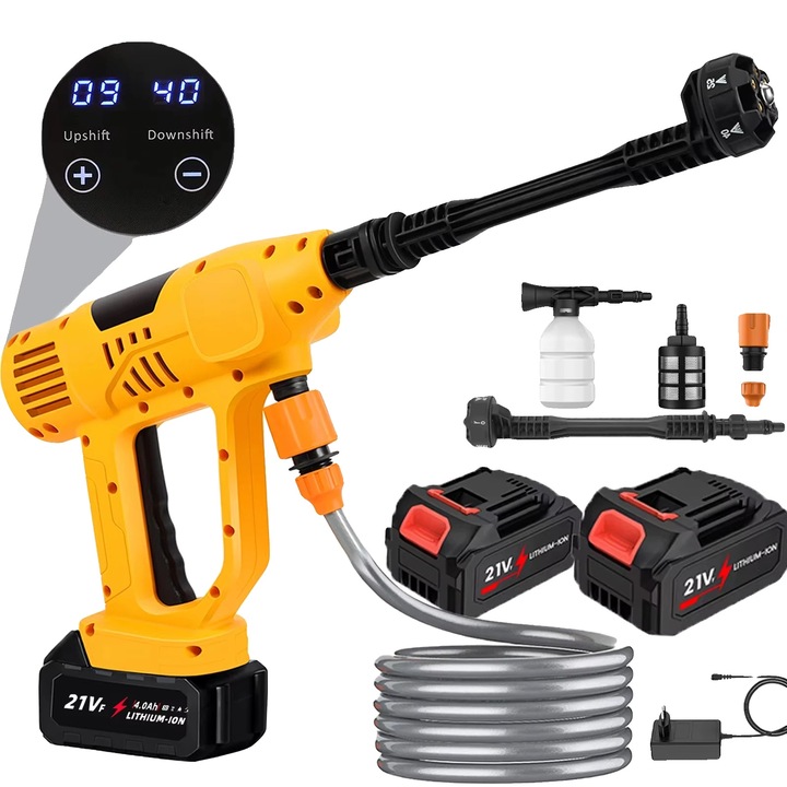 Aparat de spalat cu presiune, 10 niveluri de putere ajustabile, 6 moduri de iesire a apei, 2 baterii, 1 priza, electric