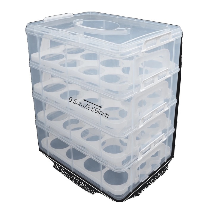 Cutie alimentara pentru cupcakes, 4 etaje, capacitate 48 cupcakes, transparent, 35.5x25.5x39.5cm