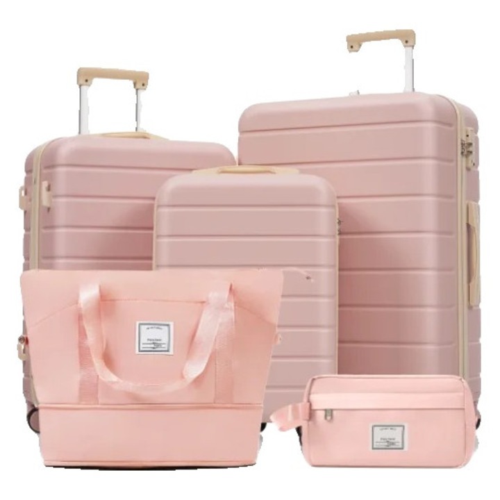 Set valize, material ABS, sistem de inchidere TSA, roz, 3 dimensiuni
