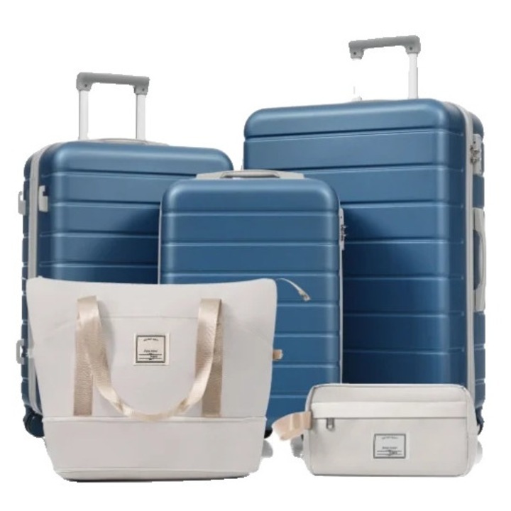 Set de valize, ABS, albastru, 3 dimensiuni, roti pivotante 360°