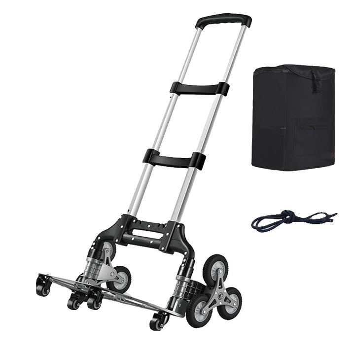 Carucior de transport, design pliabil, constructie usoara din aluminiu, cu 4 roti, capacitate maxima 75 kg