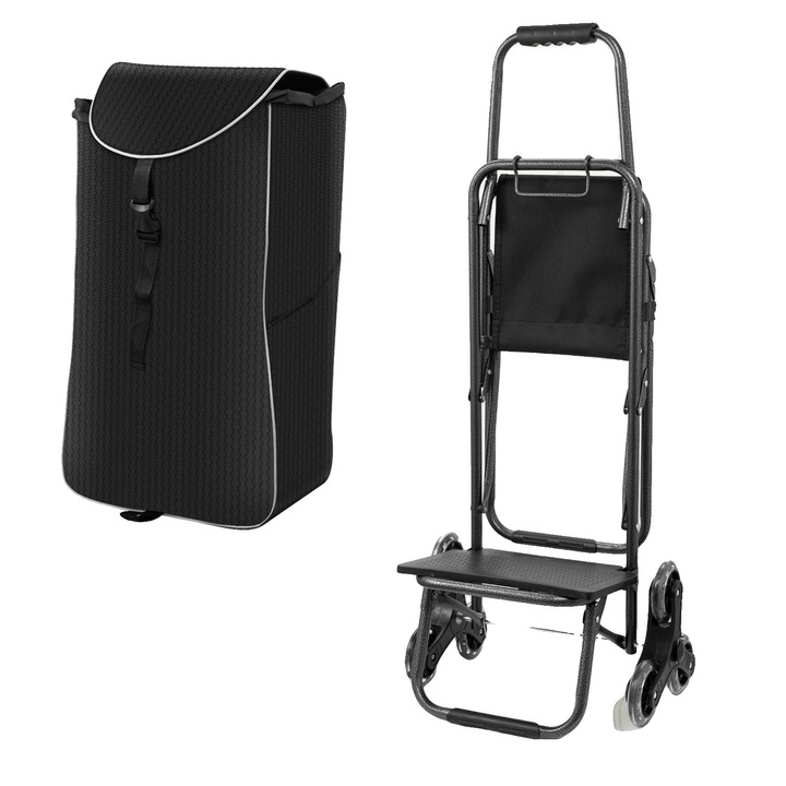Количка за пазаруване, сгъваем дизайн, включва седалка, черна, 95x60x42см, капацитет 40л