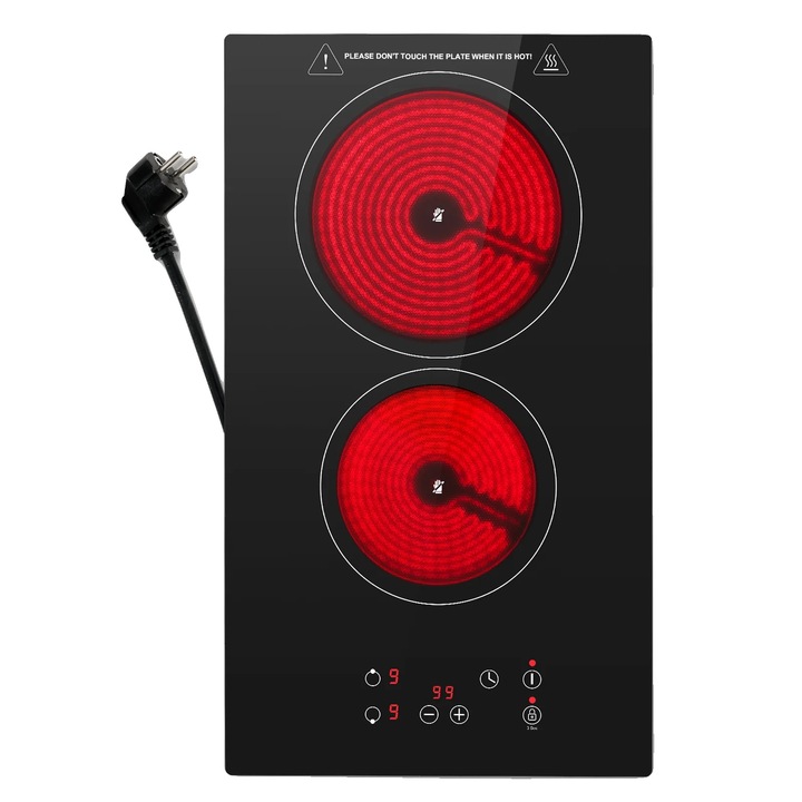 Elektromos főzőlap, 2 égős, érintővezérlés, sokoldalú főzési funkciók, 520x300x72mm, üvegkerámia