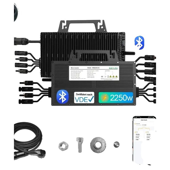 Inverter solar, Wi-Fi integrat, compatibilitate versatila, negru, 220-240V, 16-60V