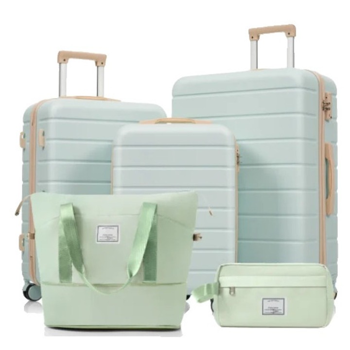 Set valize, material ABS, inchidere TSA, verde, 3 dimensiuni