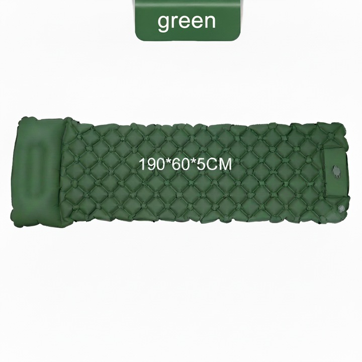 Надуваем дюшек, Самостоятелно надуващ се дюшек с крачна помпа JLFTM, Преносим къмпинг, водоустойчив дизайн, с възглавница, Къмпинг дюшек, 190x60x7cm, зелен