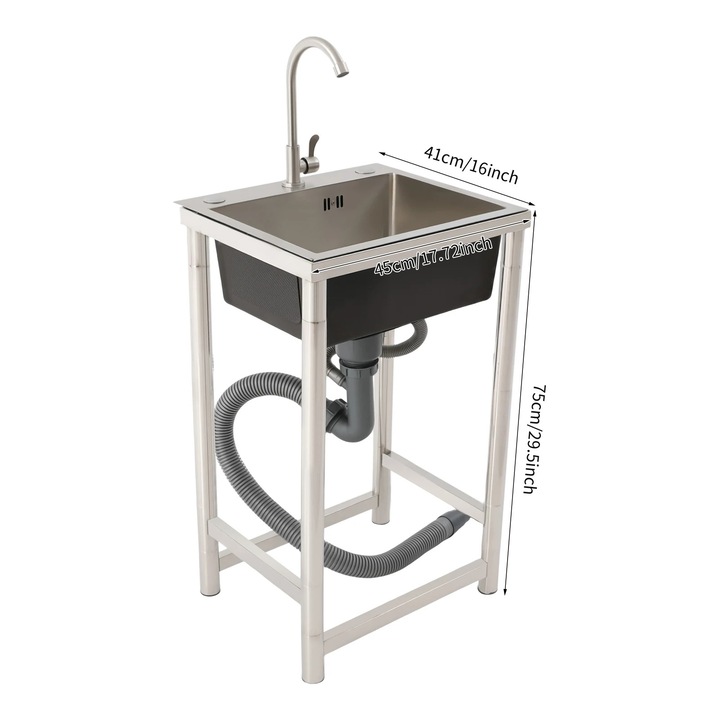 Chiuveta utilitara, otel inoxidabil, un singur bazin, argintie si neagra, 45x41x75cm